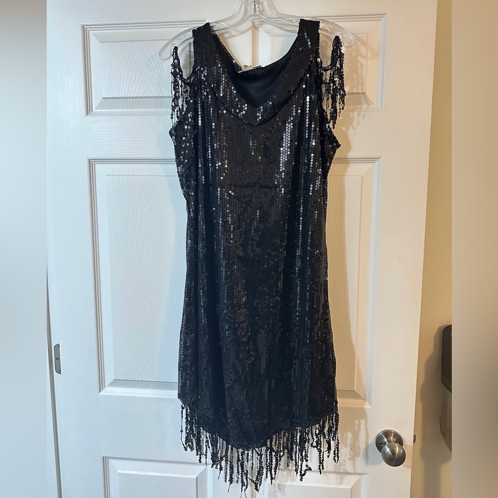 Flapper Black Sequin Fringe Dress